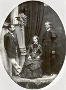 R-L: Edgardo Mortara, mother Marianna, and unidentified brother, c. 1880. Source: Wikimedia Commons.