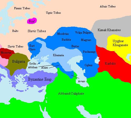 Khazaria and client states. Source: Wikimedia Commons.