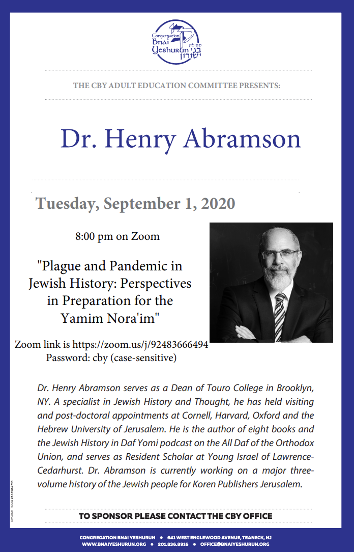 Plague and Pandemic in Jewish History: Perspectives in Preparation for the Yamim&nbsp;Nora’im